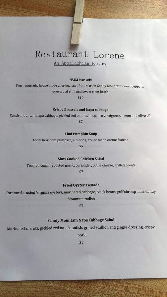 Restaurant Lorene - Young Harris, GA menu_pic