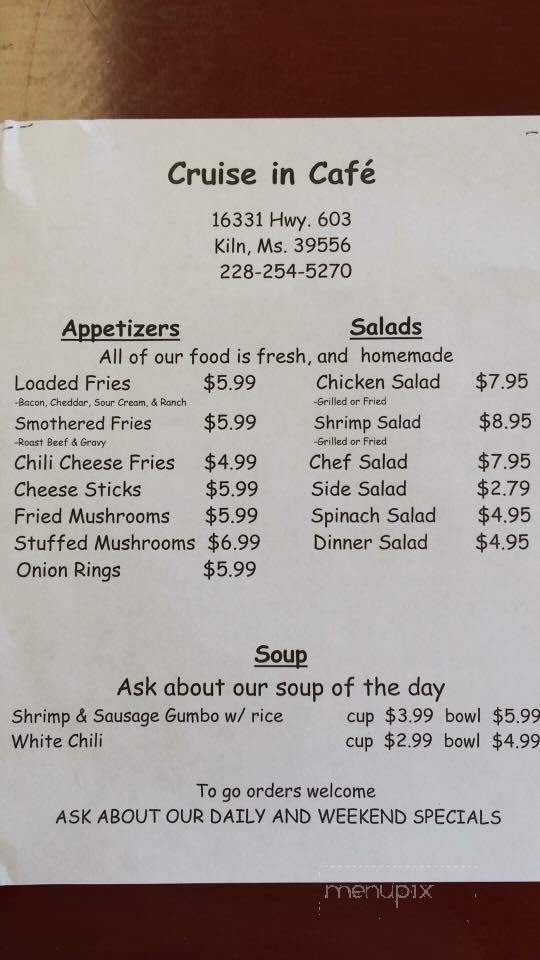 The Cruise in Cafe - Kiln, MS menu_pic