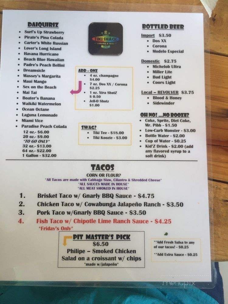 Tiki Shack DaiquiriZ & Tacos To Go - Granbury, TX menu_pic