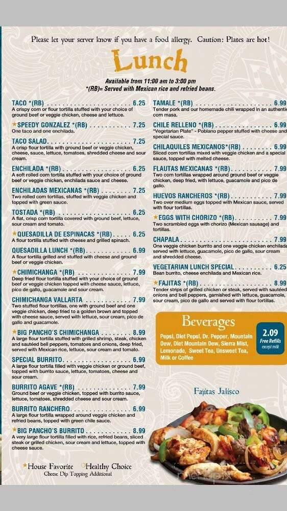 Agaves Mexican Grill - Ferdinand, IN menu_pic