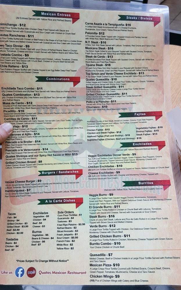 Quates Mexican Restaurant - Oakland Park, FL menu_pic
