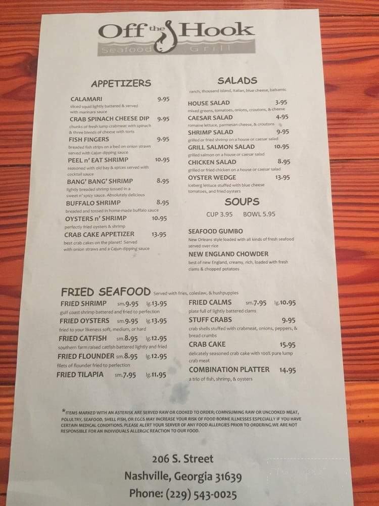 Off The Hook Seafood Grill - Nashville, GA menu_pic