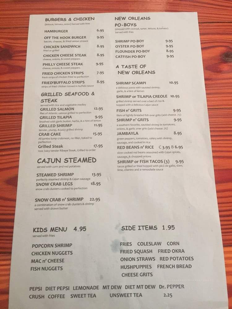 Off The Hook Seafood Grill - Nashville, GA menu_pic