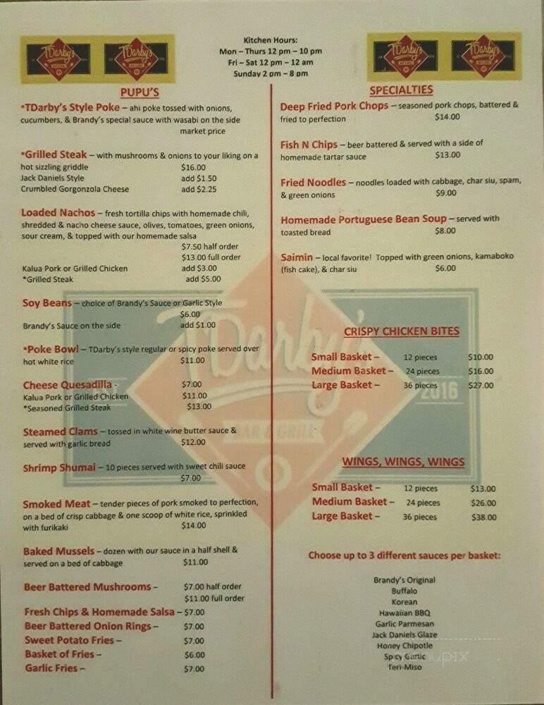 TDarby's Bar and Grill - Honolulu, HI menu_pic