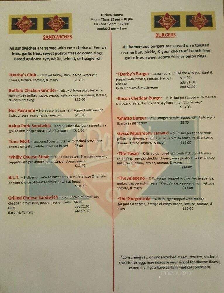 TDarby's Bar and Grill - Honolulu, HI menu_pic