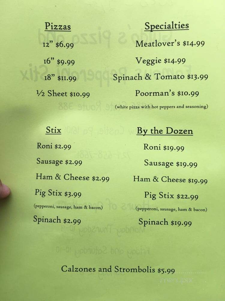 Guido's Pizza - New Castle, PA menu_pic