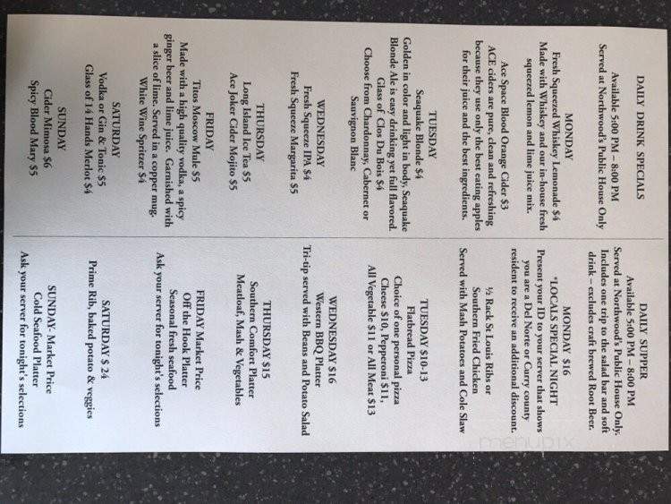Northwoods Public House - Crescent City, CA menu_pic