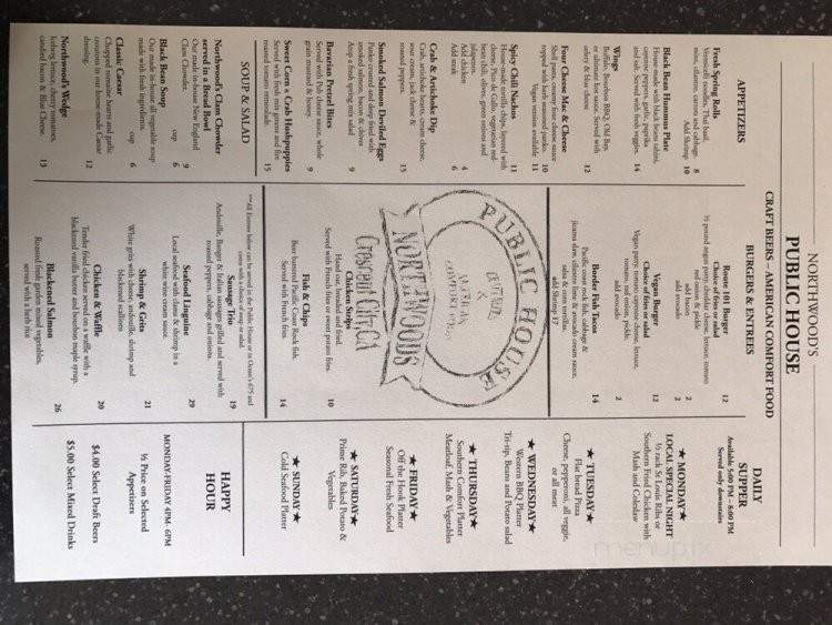 Northwoods Public House - Crescent City, CA menu_pic