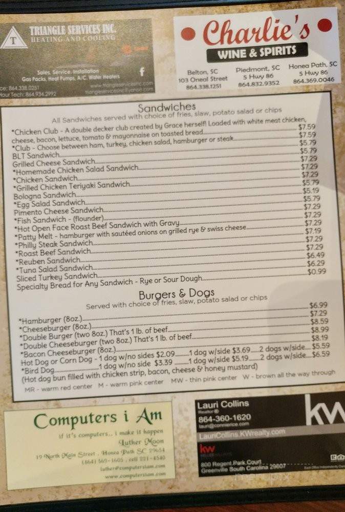 Graces Restaurant - Honea Path, SC menu_pic