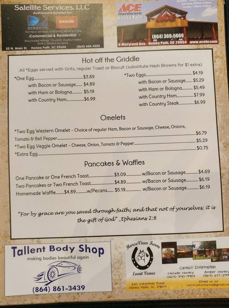 Graces Restaurant - Honea Path, SC menu_pic