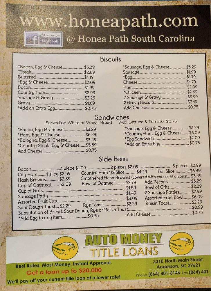Graces Restaurant - Honea Path, SC menu_pic