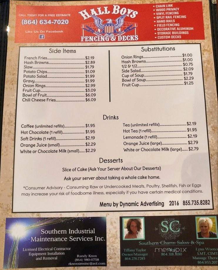 Graces Restaurant - Honea Path, SC menu_pic