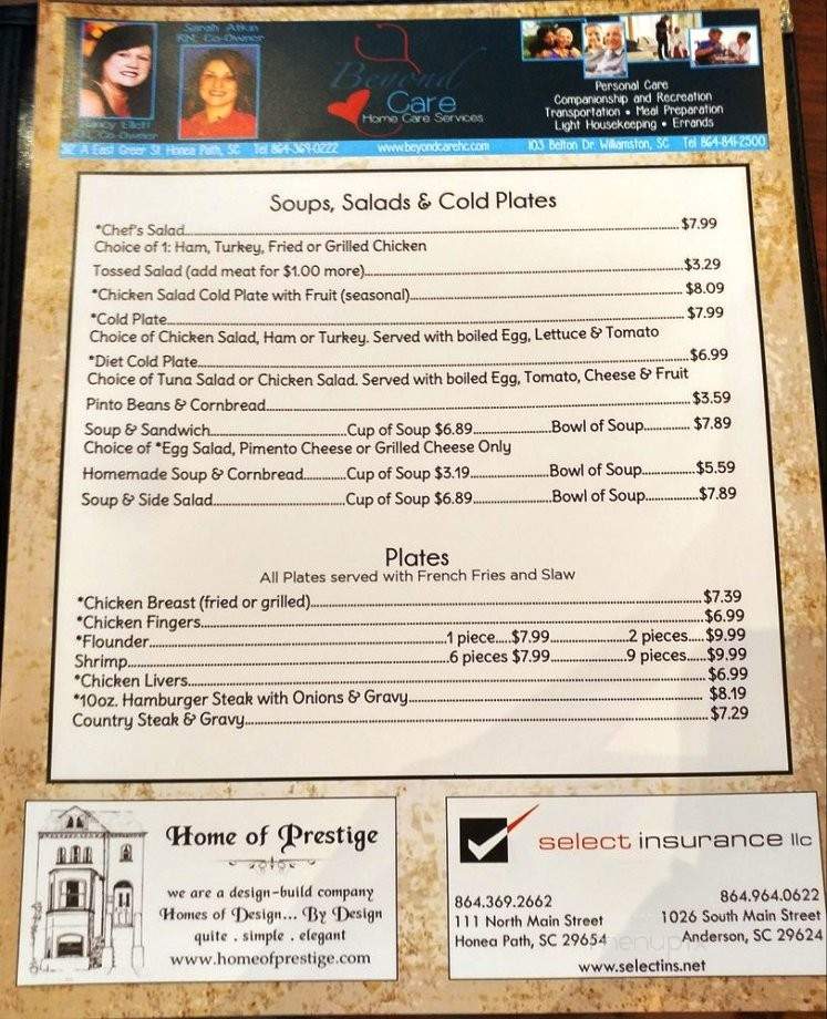 Graces Restaurant - Honea Path, SC menu_pic