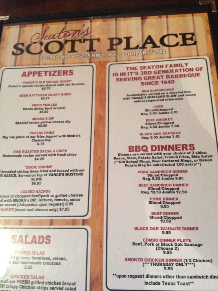 Seaton's Scott Place - Scott, AR menu_pic
