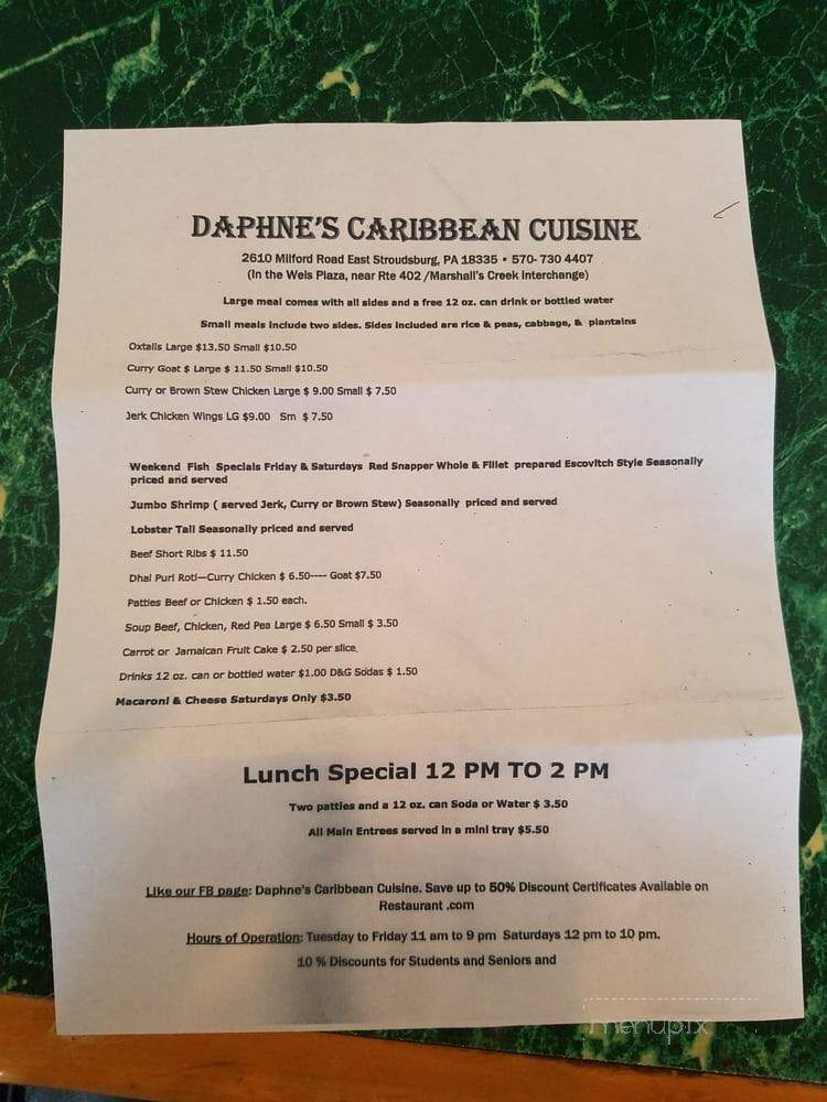 Daphne's Caribbean Cuisine - East Stroudsburg, PA menu_pic