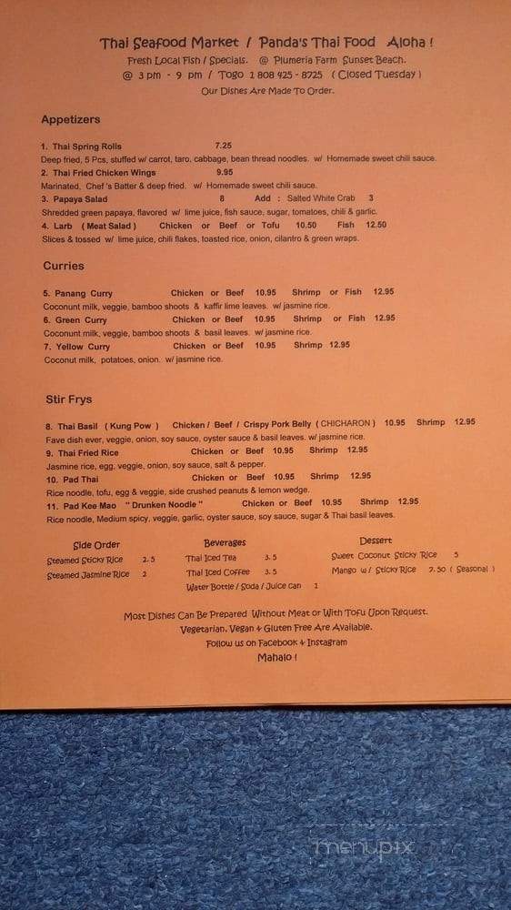 Panda's Thai Food Truck - Haleiwa, HI menu_pic