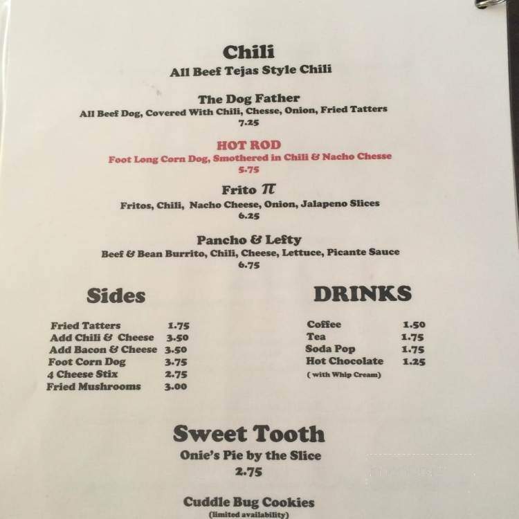 Onie's Diner - Huntsville, AR menu_pic