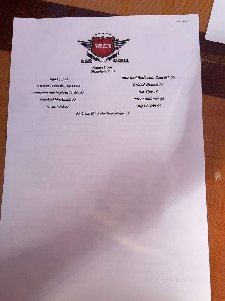 Vice Bar and Grill - Portland, OR menu_pic