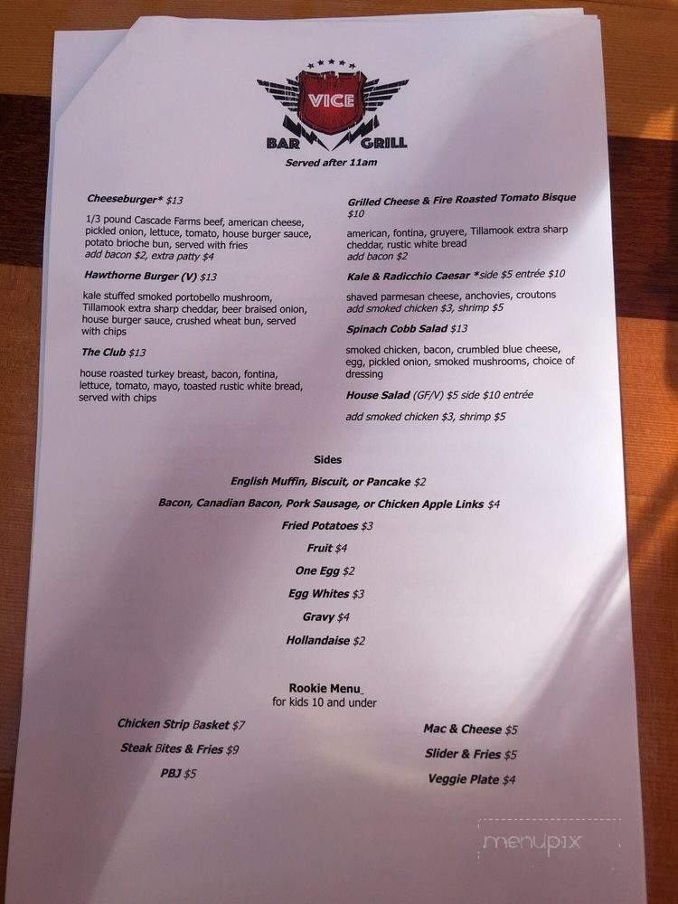 Vice Bar and Grill - Portland, OR menu_pic