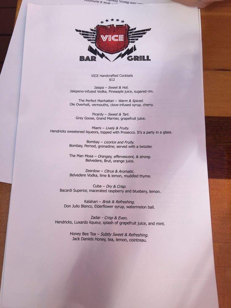 Vice Bar and Grill - Portland, OR menu_pic