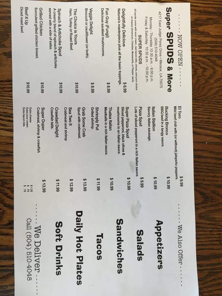 Super Spuds & More - Meraux, LA menu_pic