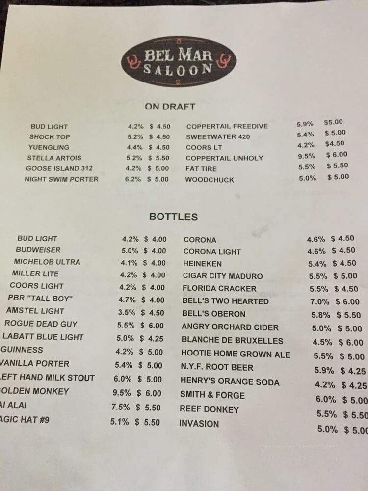Bel Mar Tavern - Tampa, FL menu_pic