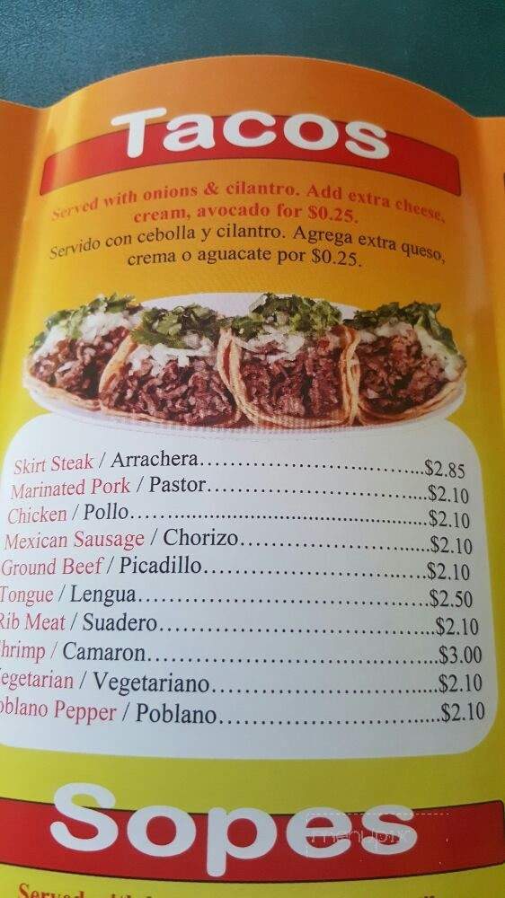 Taqueria Brito's - Chicago, IL menu_pic