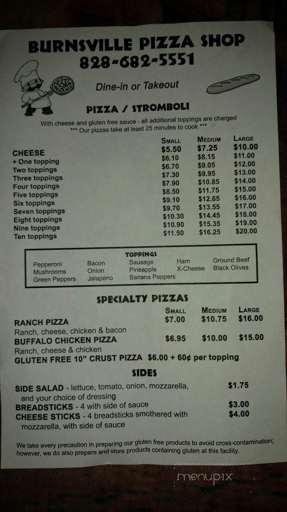 Burnsville Pizza Shop - Burnsville, NC menu_pic