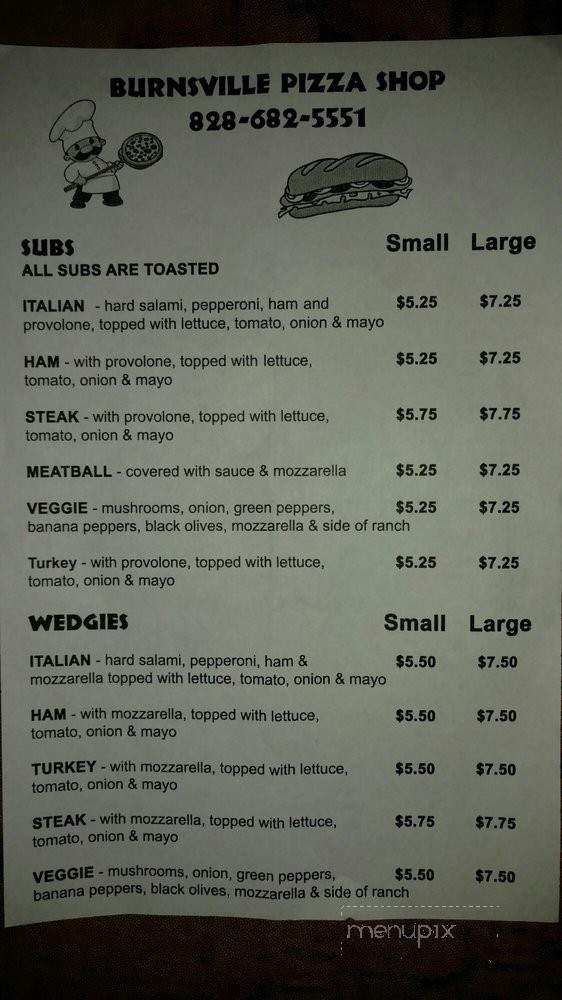 Burnsville Pizza Shop - Burnsville, NC menu_pic