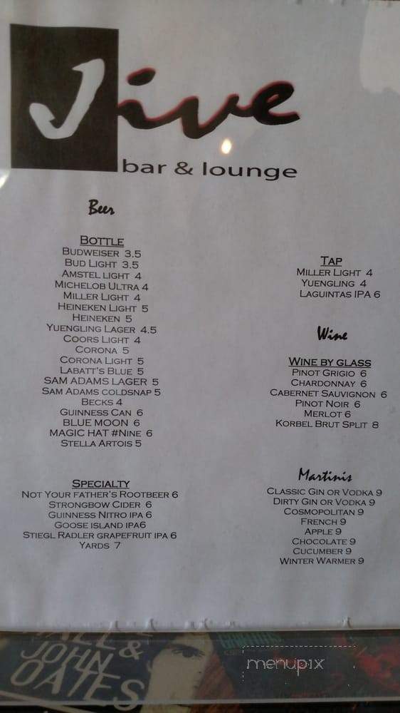 Jive Bar & Lounge - Milford, PA menu_pic