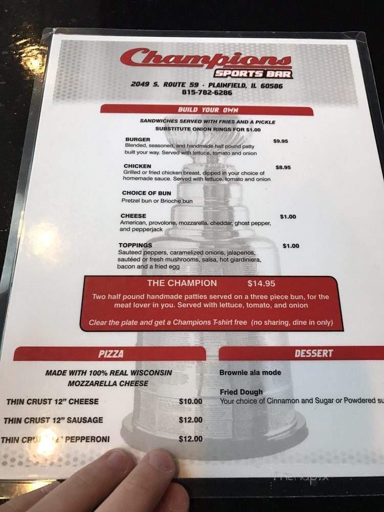 Champions Sports Bar - Plainfield, IL menu_pic