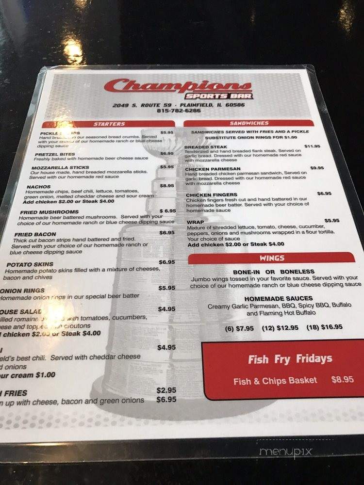 Champions Sports Bar - Plainfield, IL menu_pic