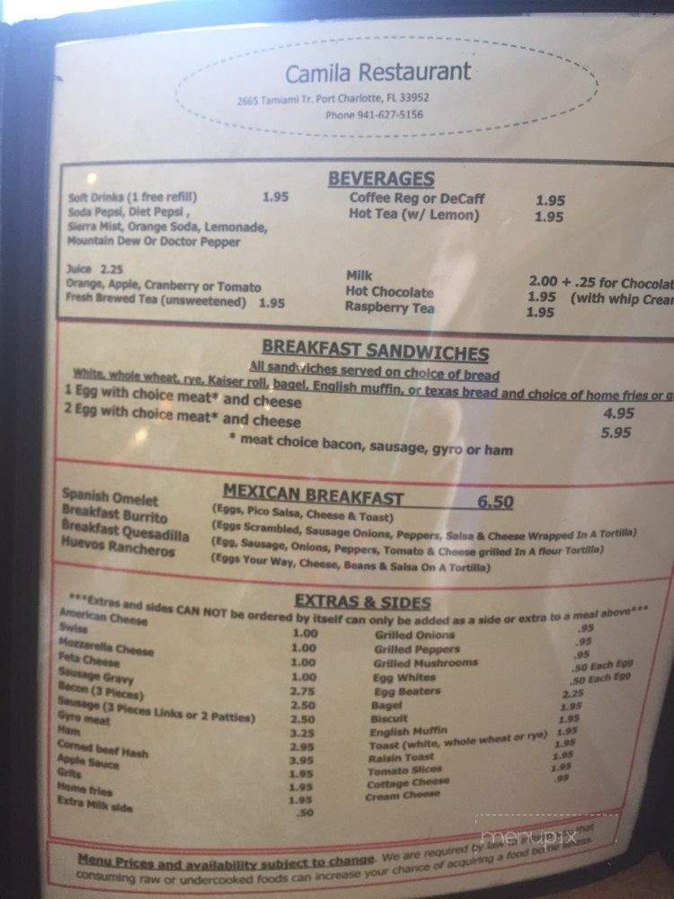 Camila Restaurant - Port Charlotte, FL menu_pic
