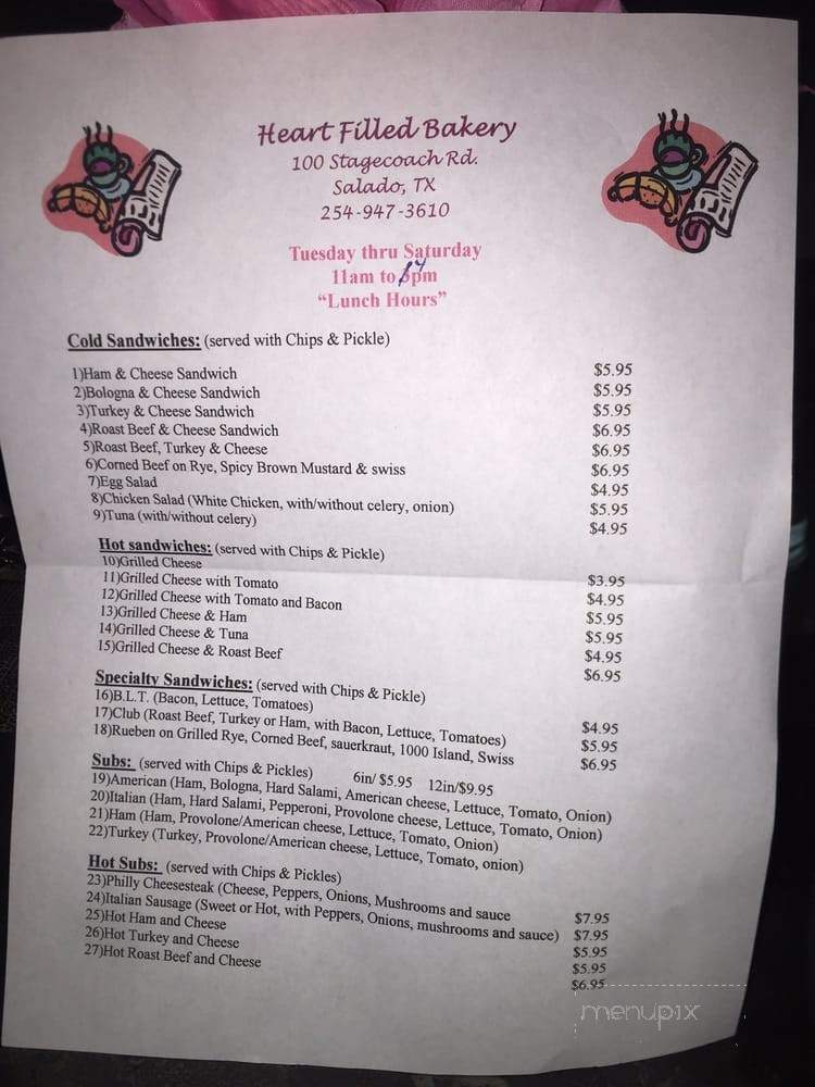 Heart Filled Bakery - Salado, TX menu_pic