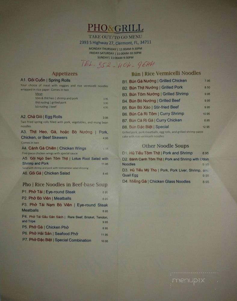 Pho & Grill - Clermont, FL menu_pic