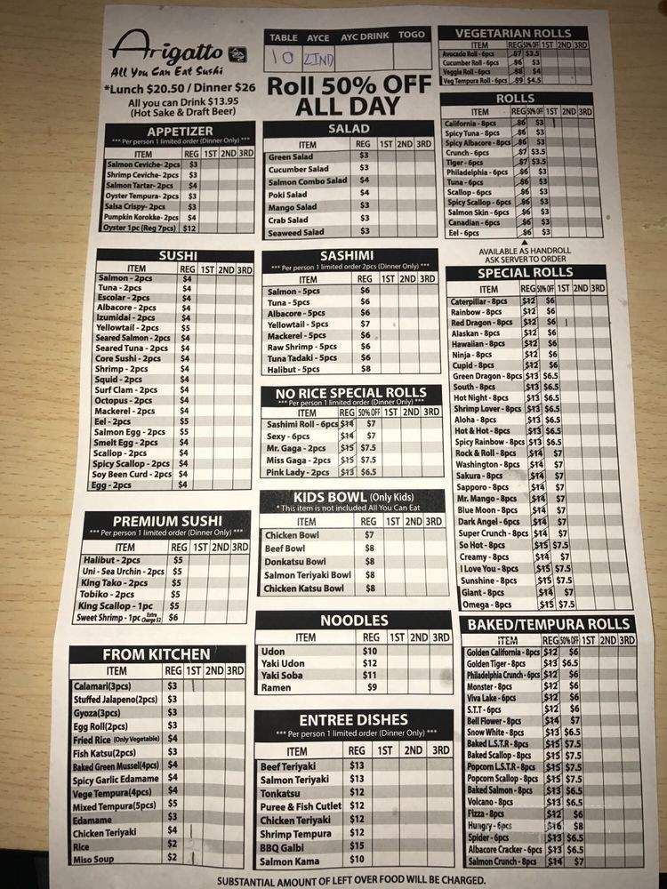 Arigatto Sushi - La Habra, CA menu_pic