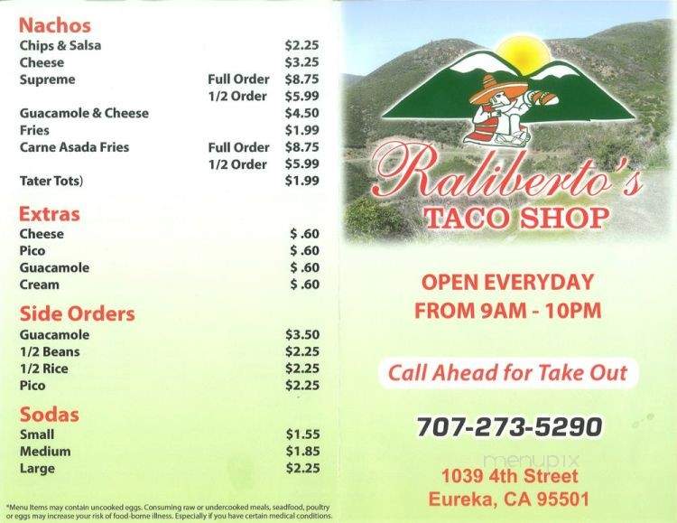 Raliberto's Taco Shop - Eureka, CA menu_pic