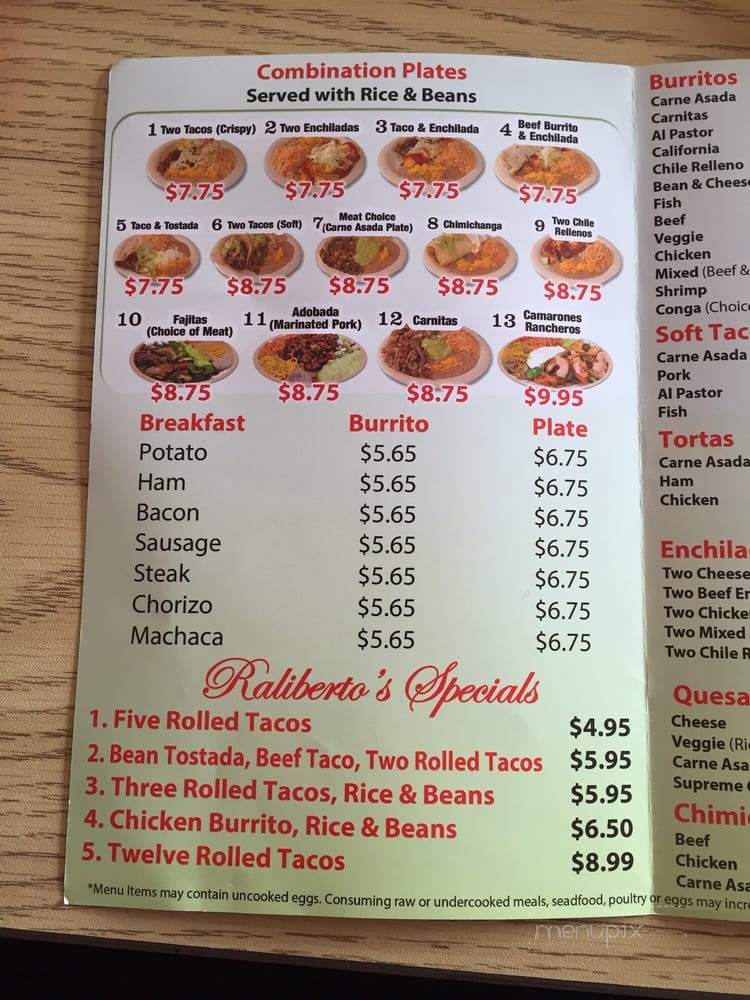 Raliberto's Taco Shop - Eureka, CA menu_pic
