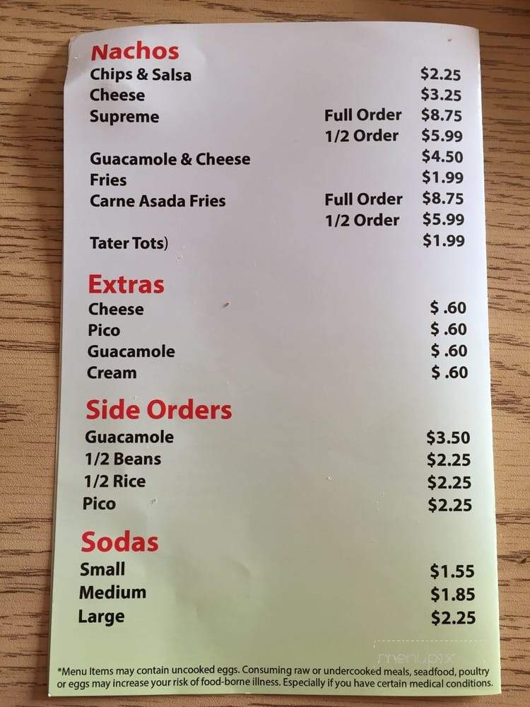 Raliberto's Taco Shop - Eureka, CA menu_pic