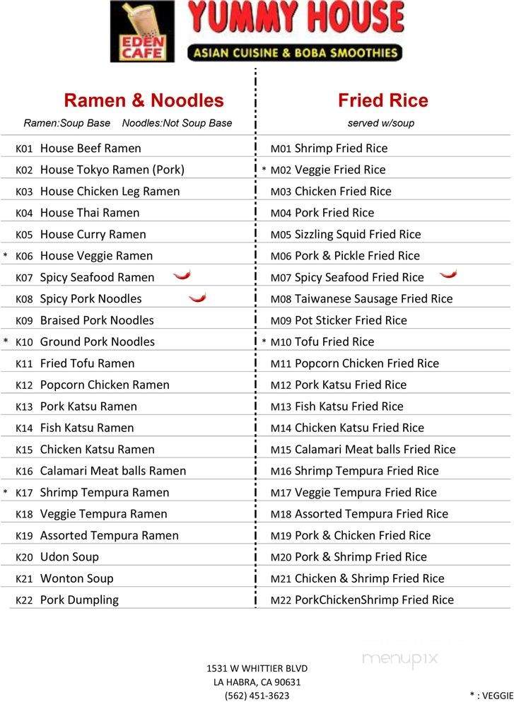 Eden Cafe Yummy House - La Habra, CA menu_pic