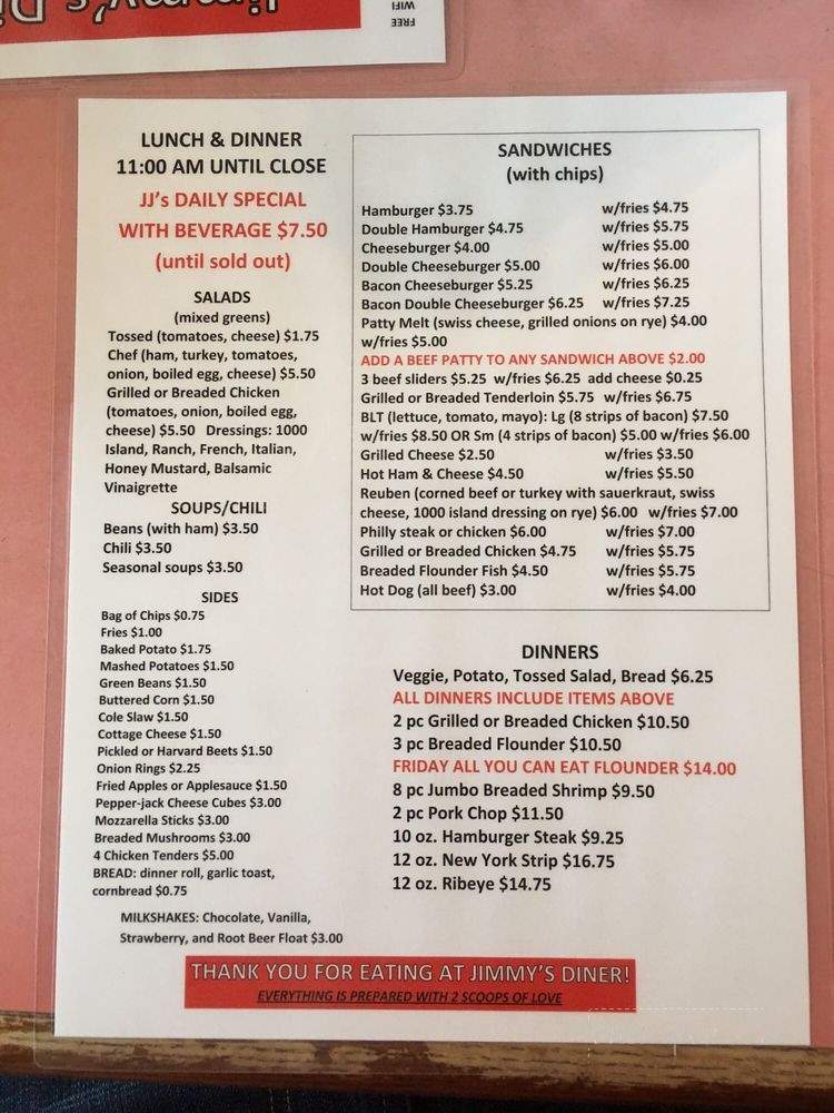 Jimmy's Diner - Indianapolis, IN menu_pic