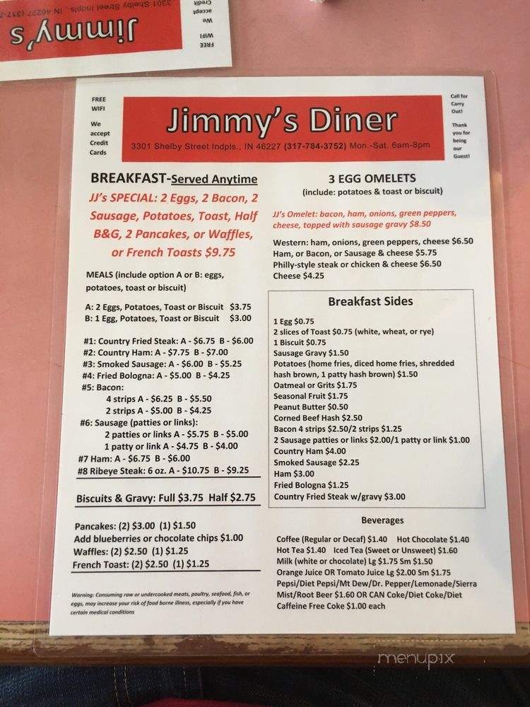 Jimmy's Diner - Indianapolis, IN menu_pic