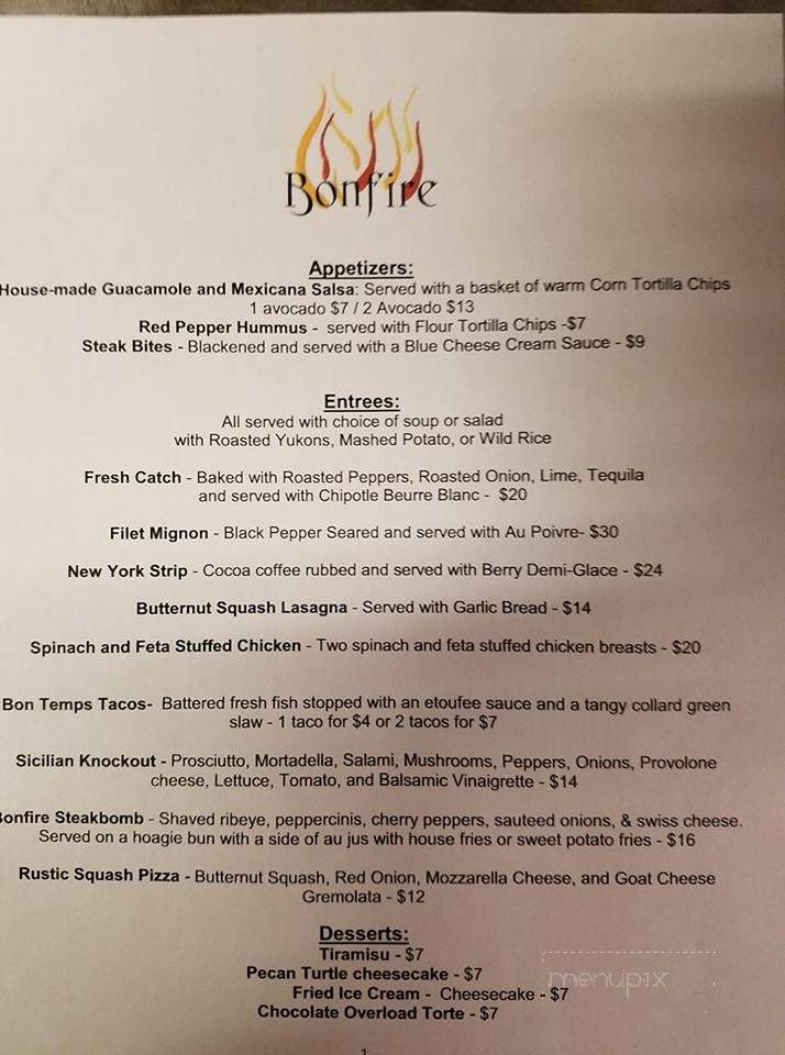 Bonfire Steakhouse - Houghton, MI menu_pic