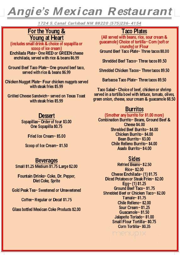Angie's Mexican Restaurant - Carlsbad, NM menu_pic