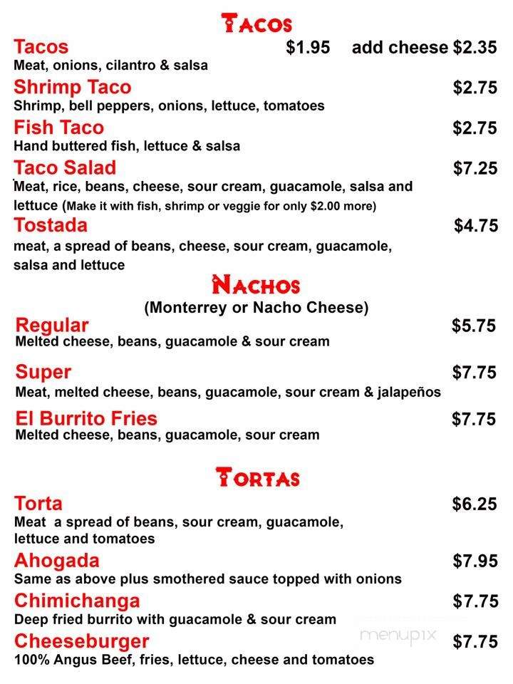 El Burrito Mexican Food - San Rafael, CA menu_pic