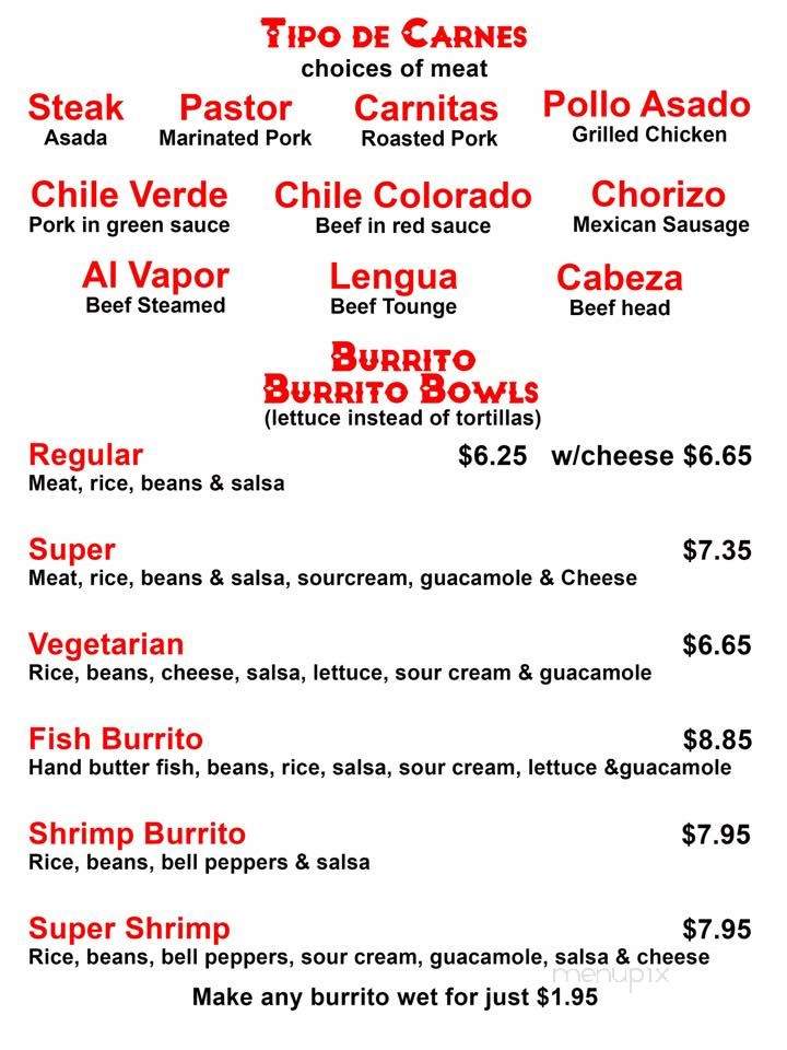 El Burrito Mexican Food - San Rafael, CA menu_pic