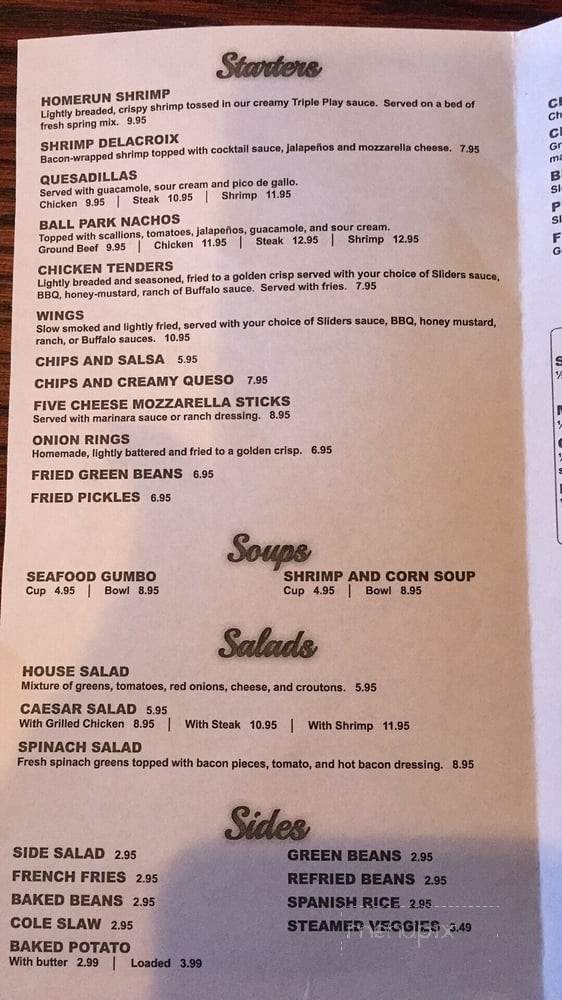 Sliders Sports Grill - Prairieville, LA menu_pic