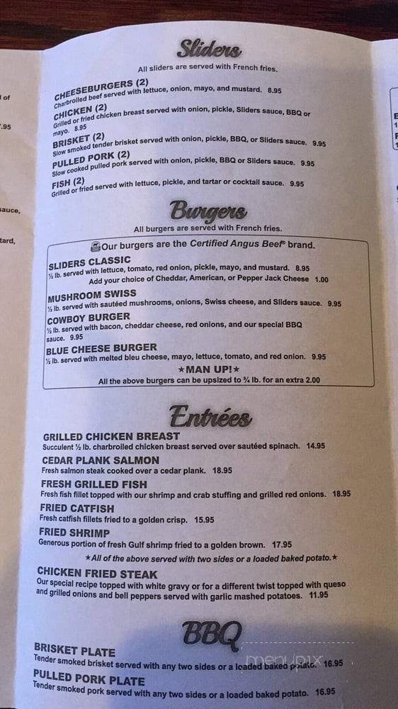 Sliders Sports Grill - Prairieville, LA menu_pic