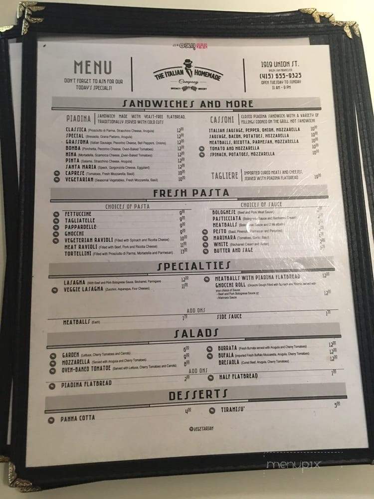 The Italian Homemade Company - San Francisco, CA menu_pic