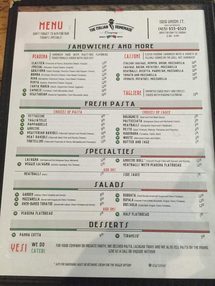 The Italian Homemade Company - San Francisco, CA menu_pic